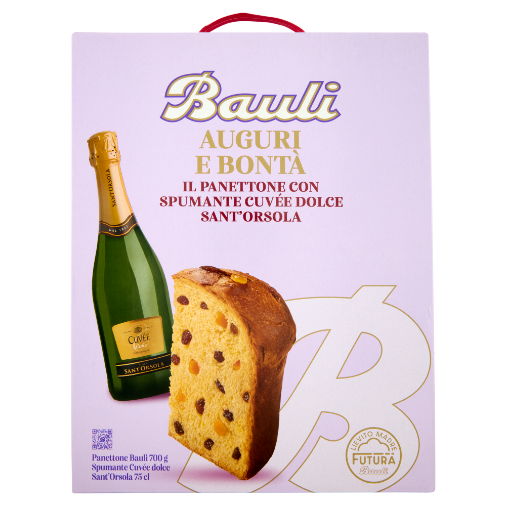 Bauli Auguri e Bontà Panettone Bauli 700 g + Spumante Cuvée dolce Sant'Orsola 75 cl