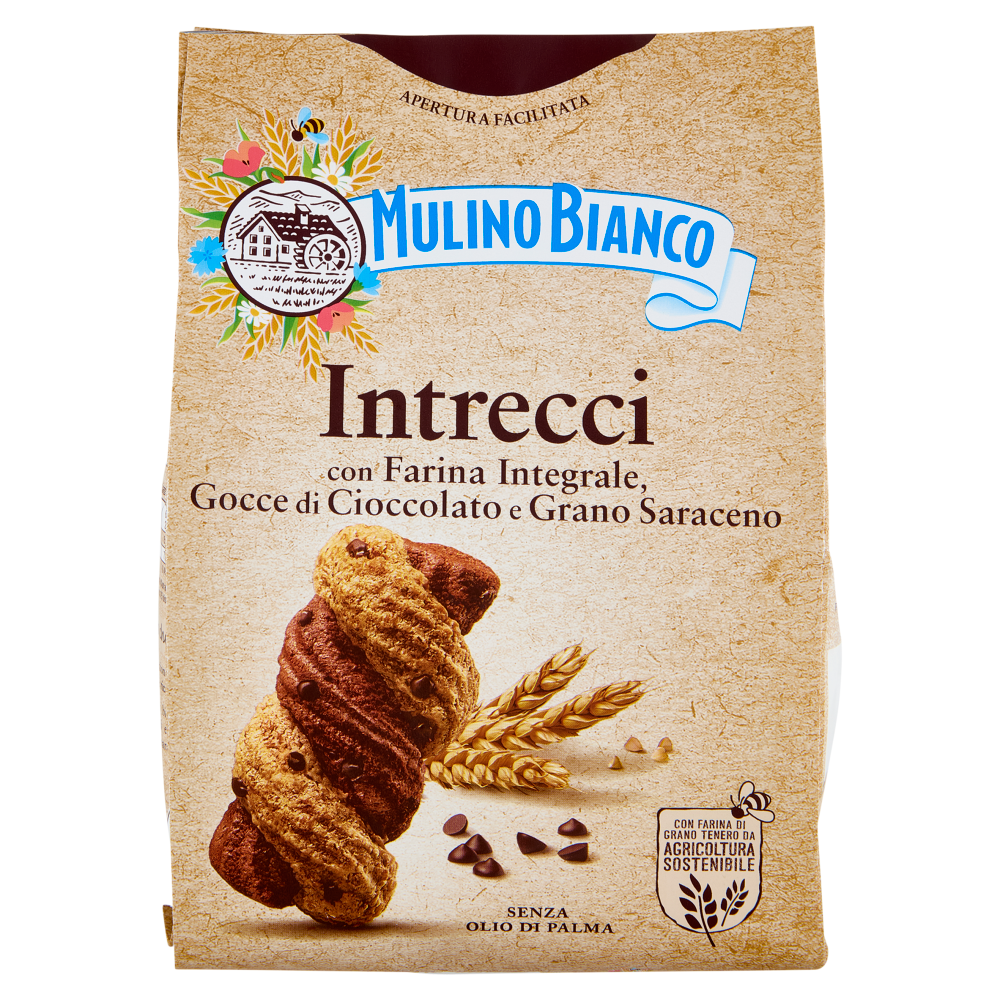 Mulino Bianco Intrecci Biscotti Integrali con Frolla al Cacao e Gocce Cioccolato 300g