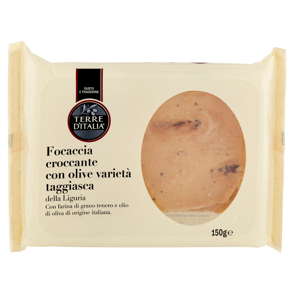 Terre d'Italia Focaccia croccante con olive varietà taggiasca 150 g