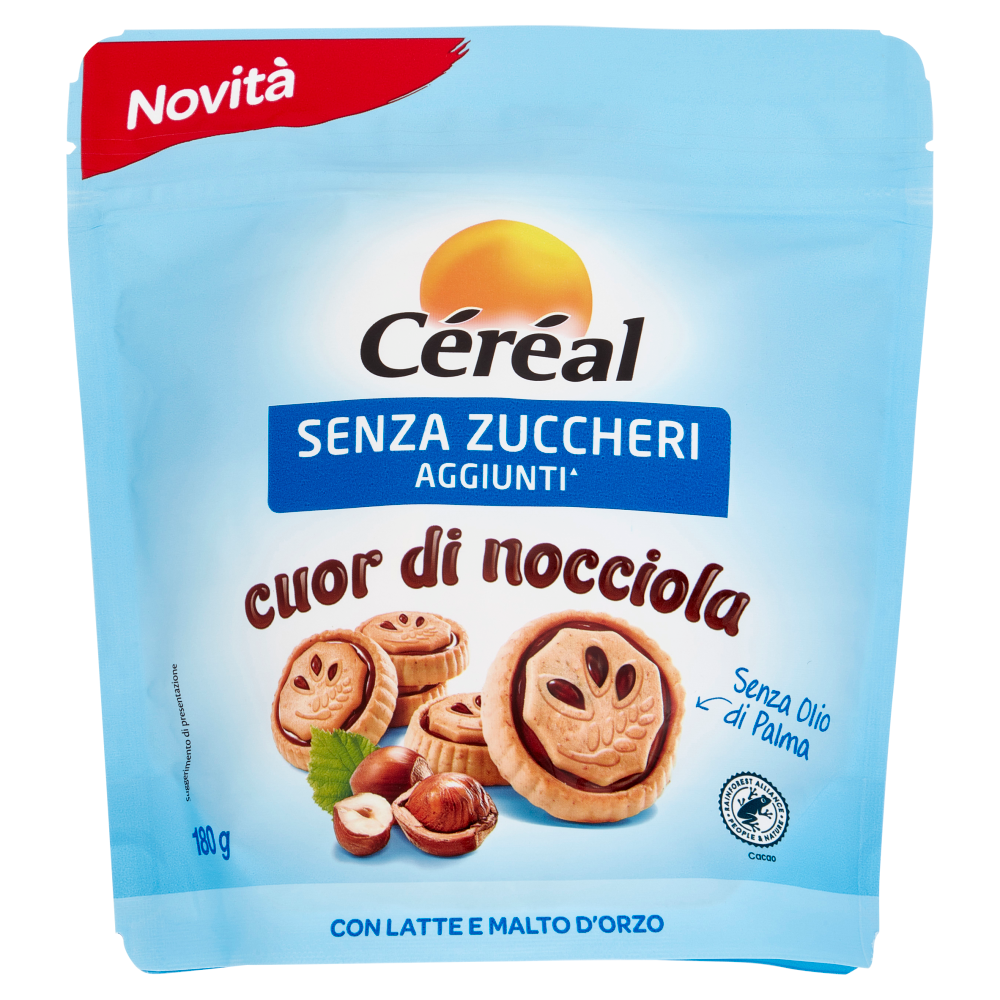 Céréal, Biscotti Cuor di Nocciola, Senza Zuccheri Aggiunti, Senza Olio di Palma - 180 g