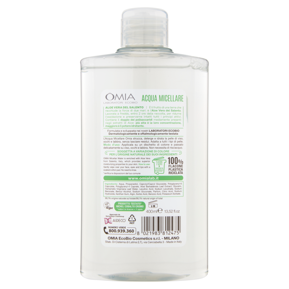 Omia Laboratori Ecobio Acqua Micellare Strucca & Deterge aloe vera 400 ml