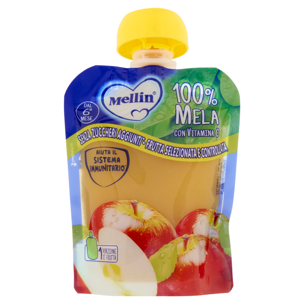 MELLIN Merenda di Frutta 100% con Vitamina C, Mela, a partire dal 6° mese, Pouch 90 g