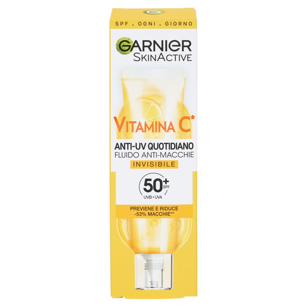 Garnier SkinActive Vitamina C Fluido Anti-UV Anti-Macchie Invisibile SPF 50+, 40 ml
