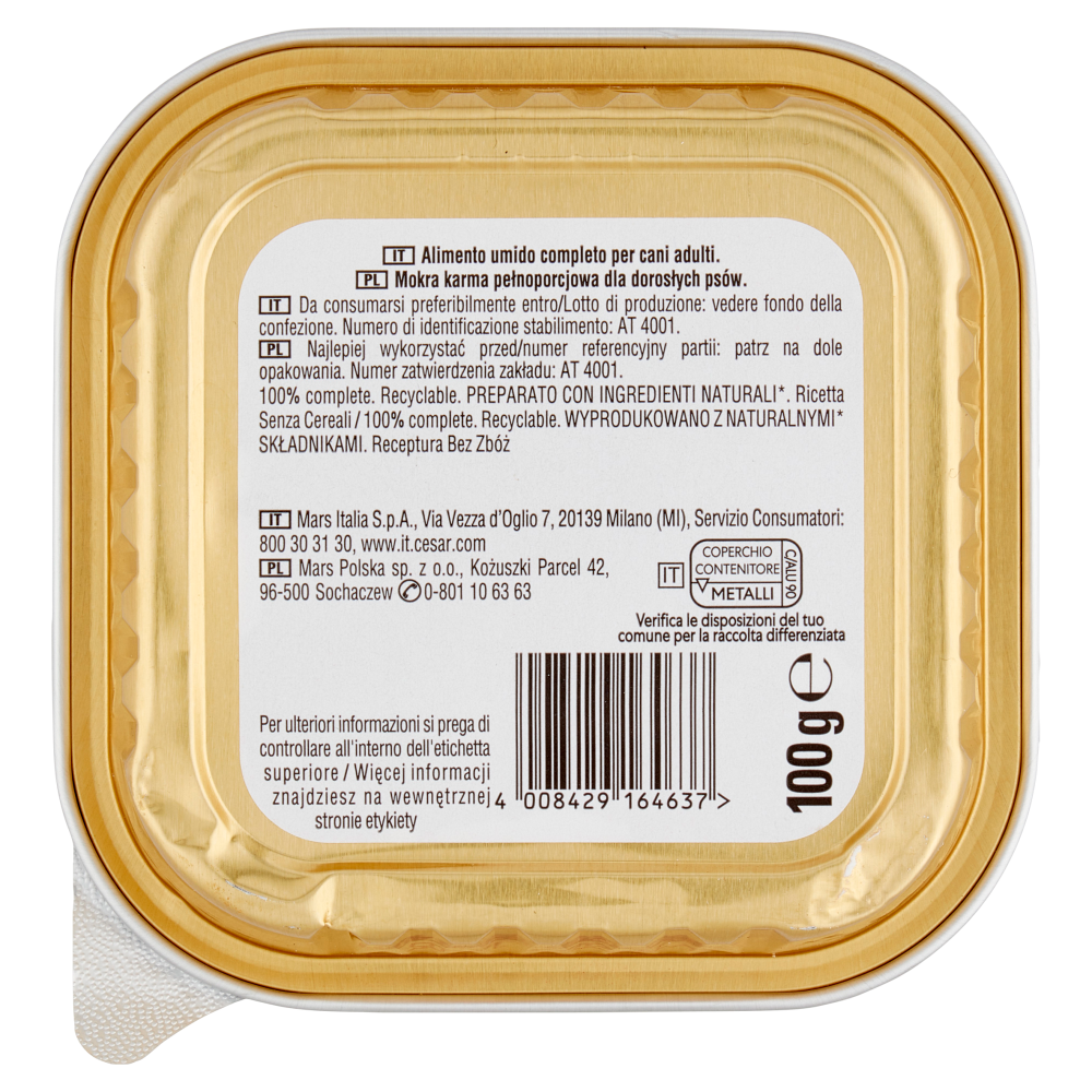 Cesar Natural Goodness Bio Cibo Umido Cane con Pollo Piselli e Carote 100 g