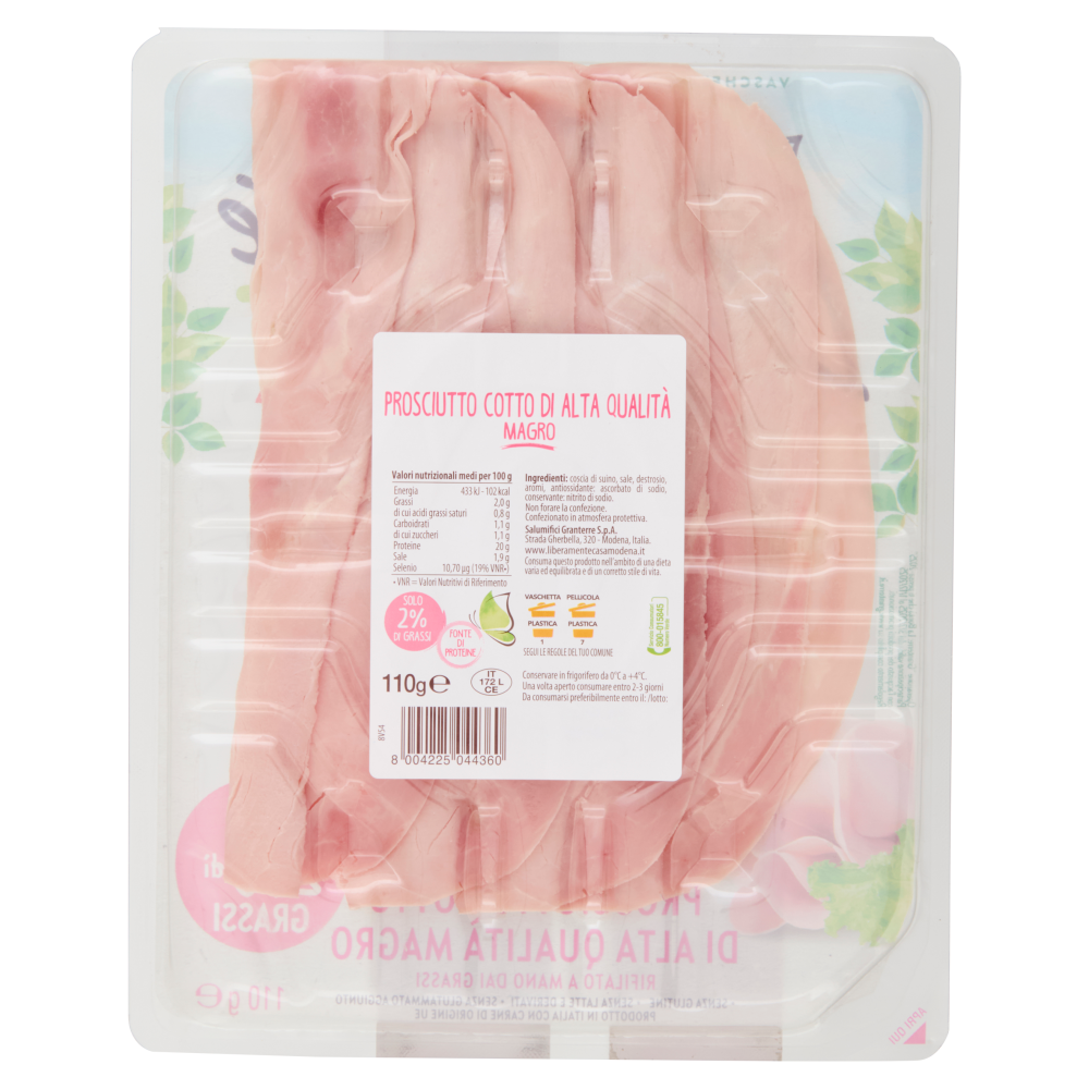 Casa Modena LiberaMente Prosciutto Cotto di Alta Qualità Magro 110 g