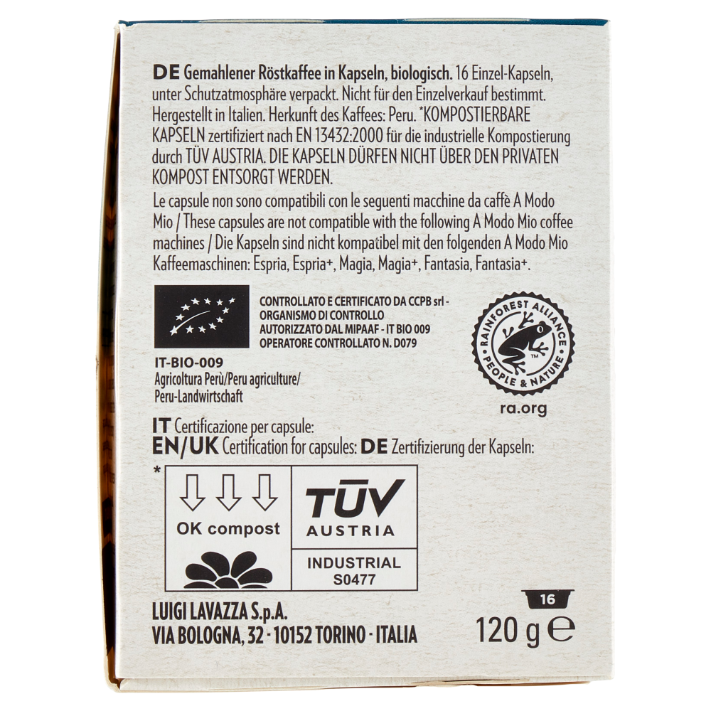 Lavazza A Modo Mio iTierra! Bio-Organic For Amazonia 16 Capsule 120 g