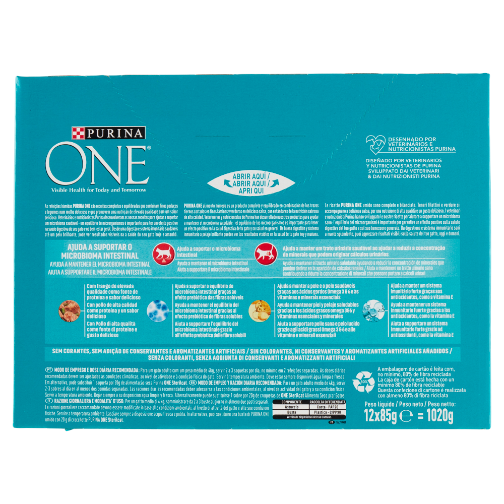 PURINA ONE umido Sterilcat Pollo Fagiolini, Manzo Carote, Salmone Carote, Tacchino Fagiolini 12x85g