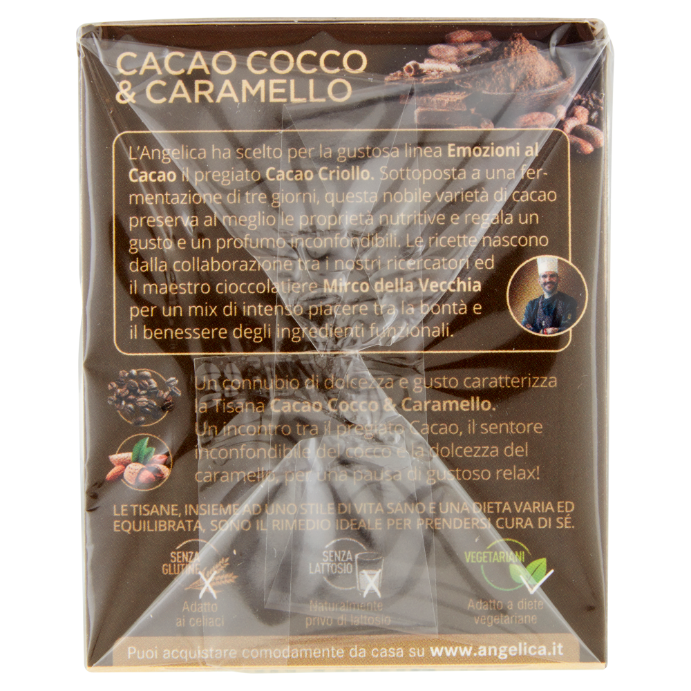 L'Angelica Le Tisane Emozioni al Cacao Cacao Cocco & Caramello Tono e Carica 15 Filtri 30 g