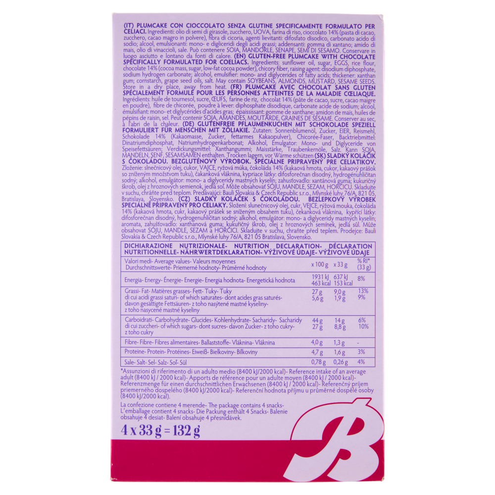Bauli Free Gluten Free Plumcake Cioccolato 4 x 33 g