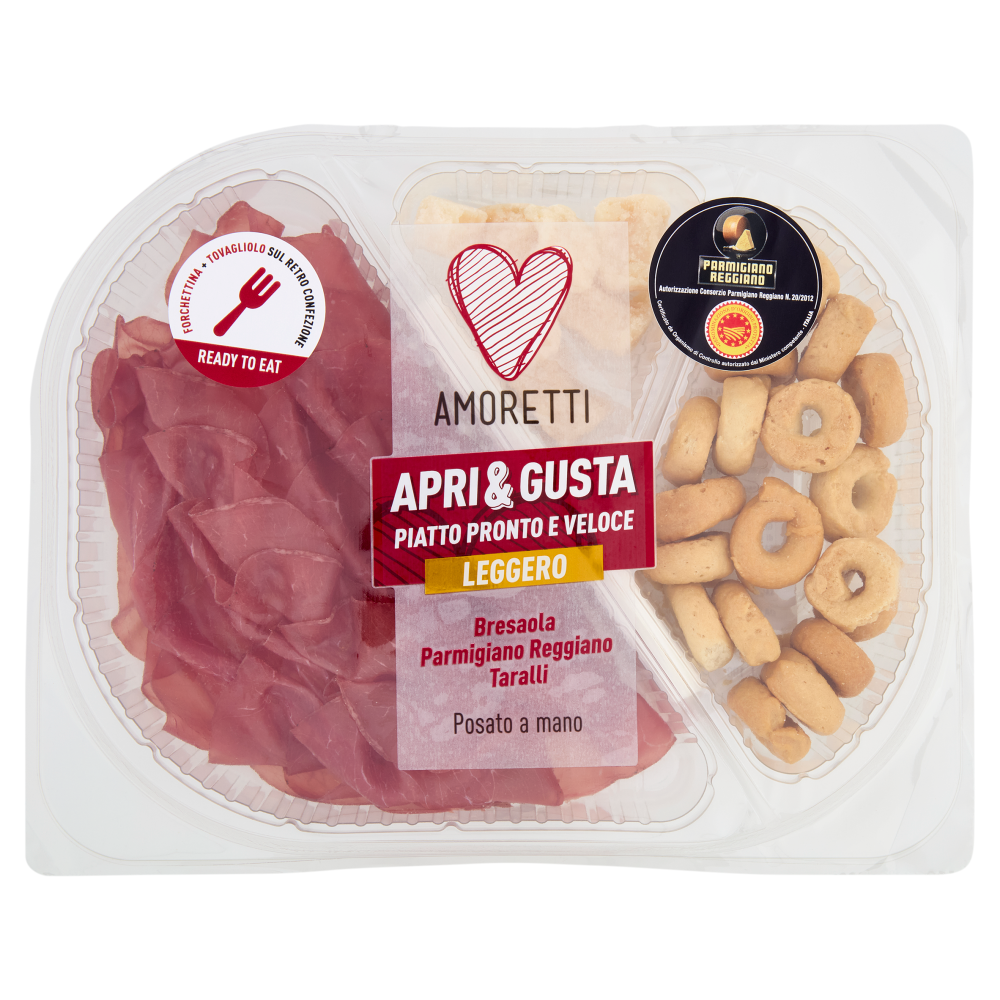 Amoretti Apri & Gusta Leggero Bresaola, Parmigiano Reggiano, Taralli 150 g