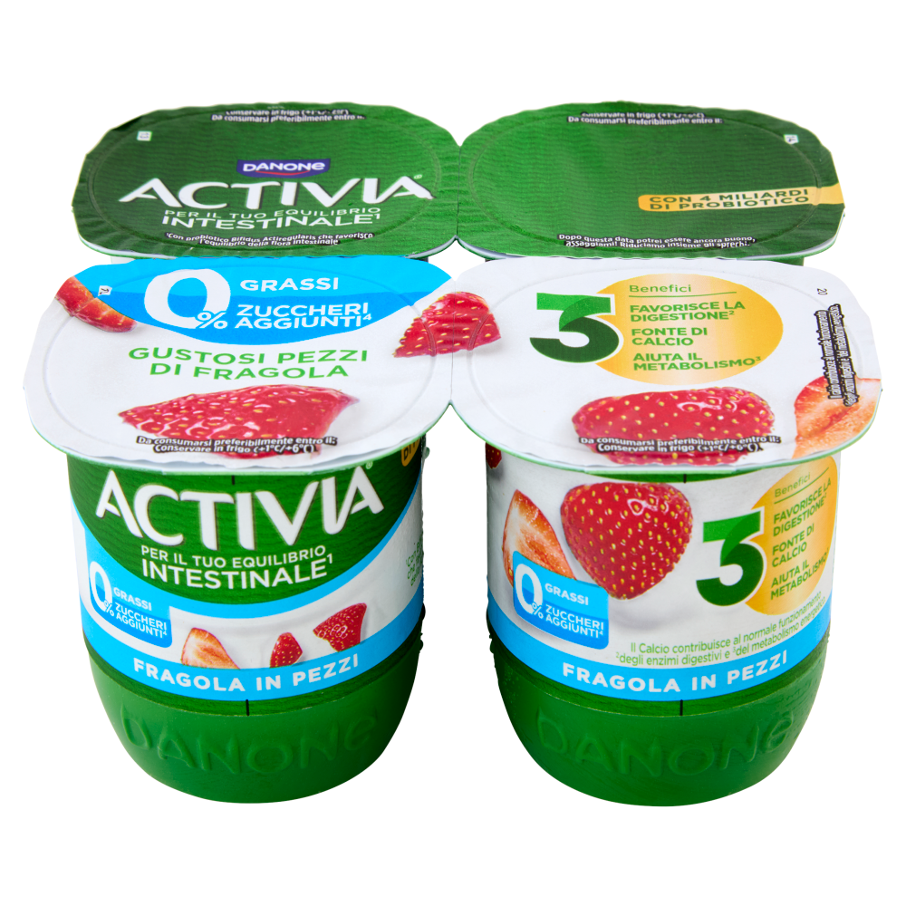 ACTIVIA Yogurt con Probiotico Bifidus, 0% Grassi, 0% Zuccheri Aggiunti, Fragola, 4x125g