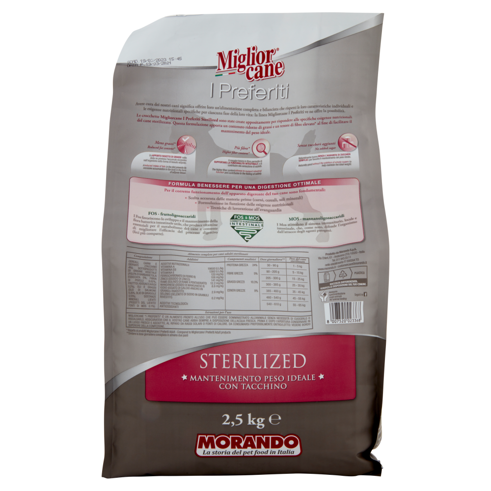 Migliorcane I Preferiti Sterilized Mantenimento Peso Ideale con Tacchino 2,5 kg