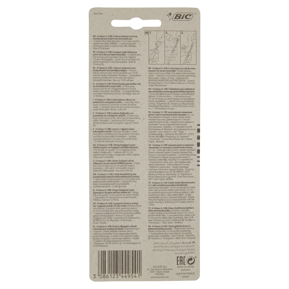 Bic 4 Colours 3+1HB blu nero rosso + Box da 12 mine HB