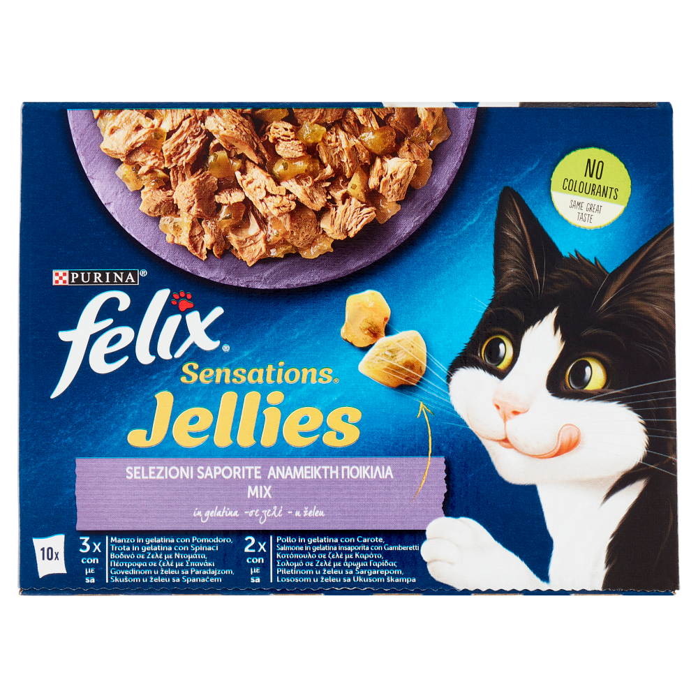 FELIX Sensations Jellies Selezioni Saporite Mix in gelatina (Manzo, Trota, Pollo, Salmone) 10 x 85 g
