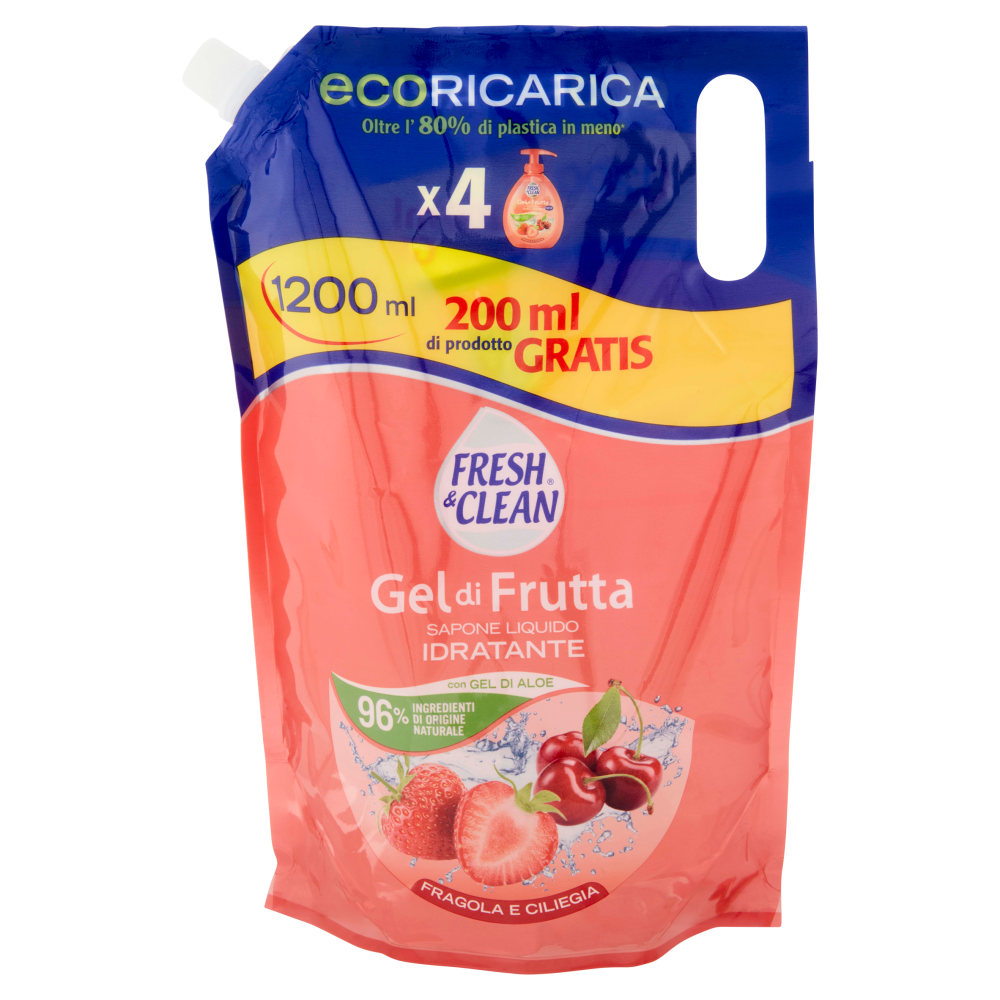 Fresh & Clean Gel di Frutta Sapone Liquido Idratante Fragola e Ciliegia ecoRicarica 1200 ml