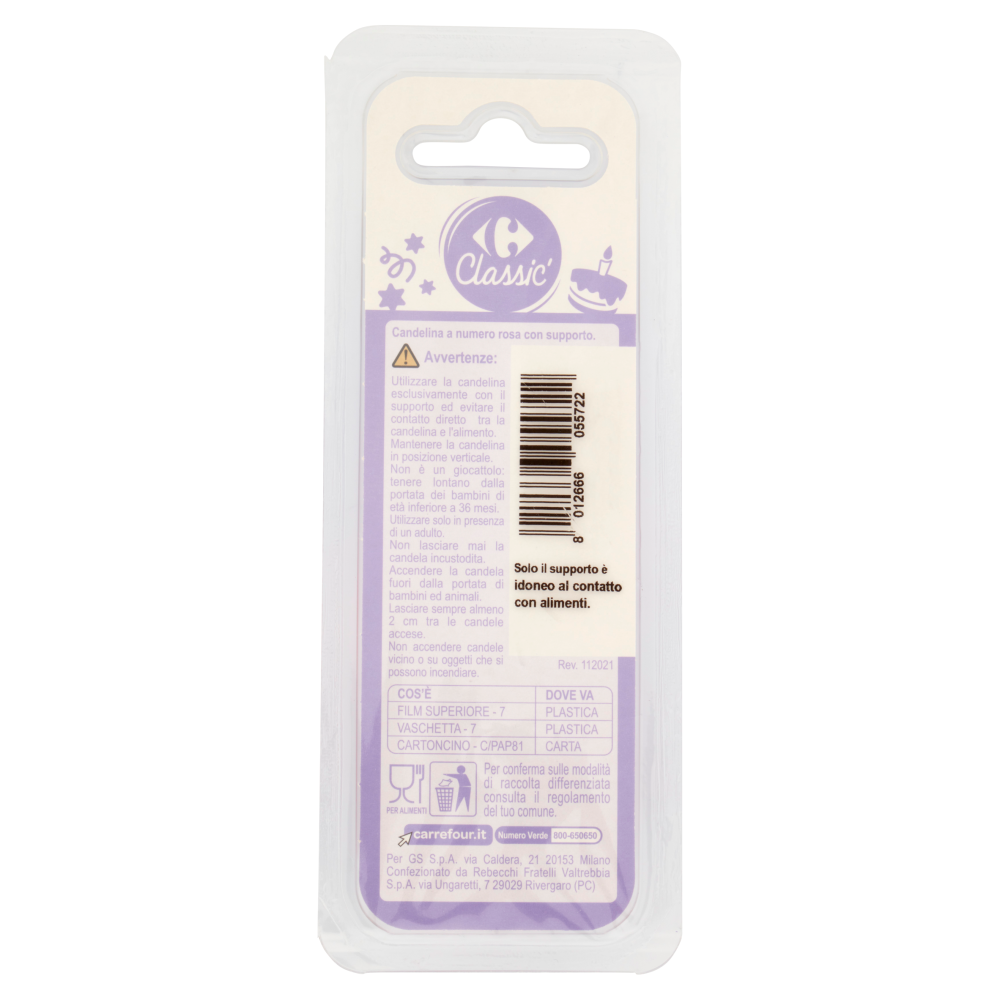 Carrefour Classic Candelina Numero 5 Rosa con supporto