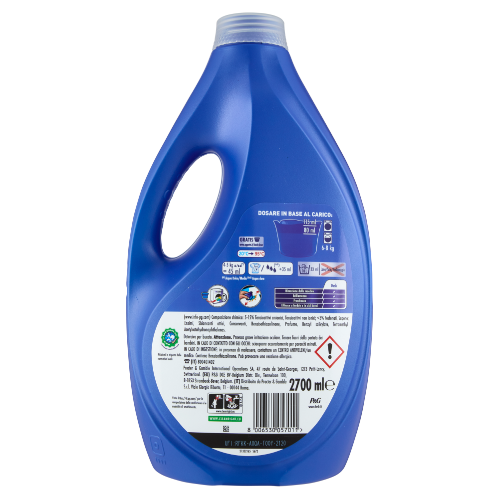 Dash Detersivo Liquido Lavatrice, Cortina Stella Alpina & Muschio Bianco, 60 Lavaggi 2700 ml