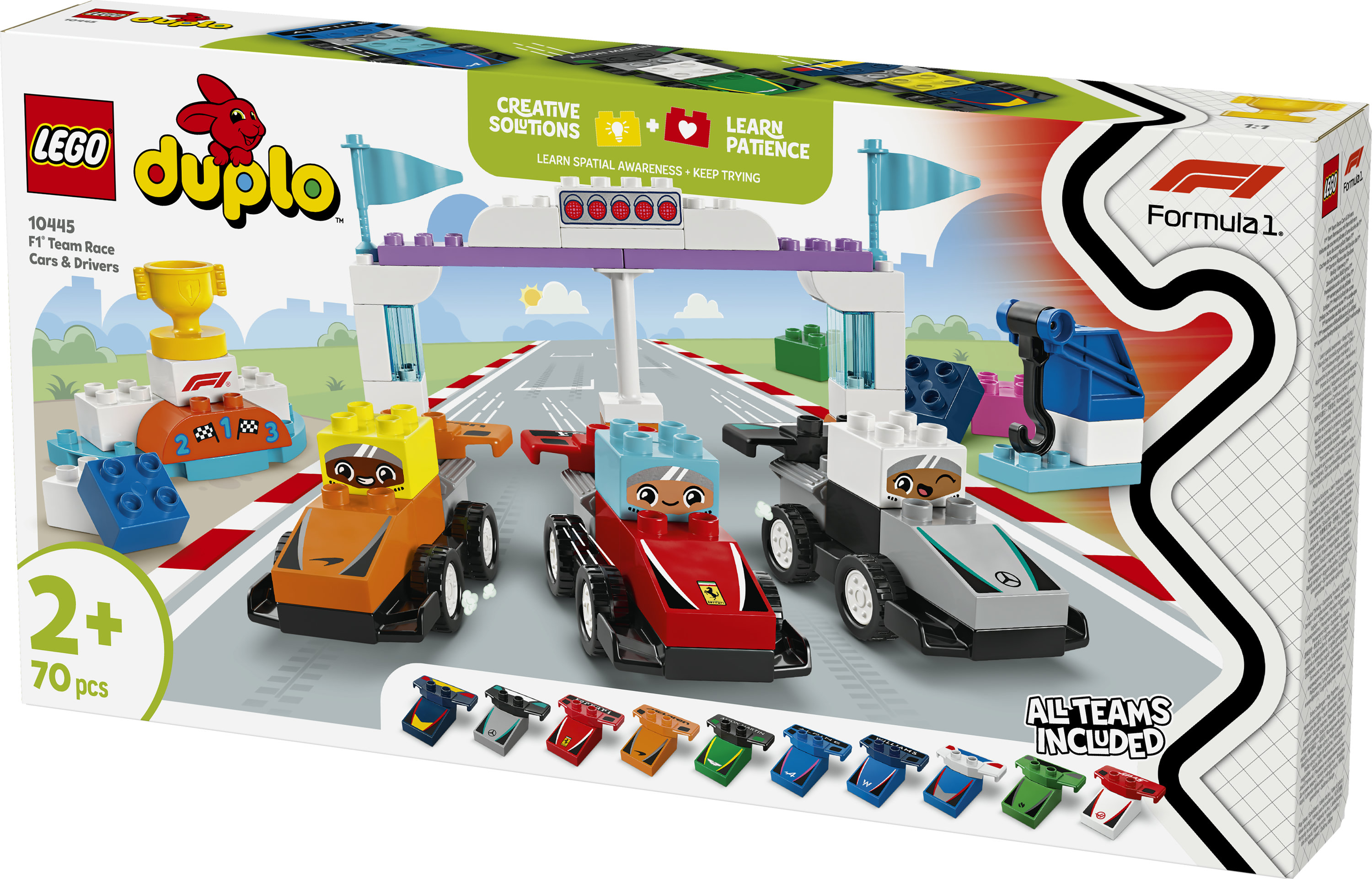 LEGO DUPLO 10445 Auto da Corsa e Piloti Team F1, Macchina Giocattolo da Costruire, Giochi Creativi e Didattici per Bambini 2+