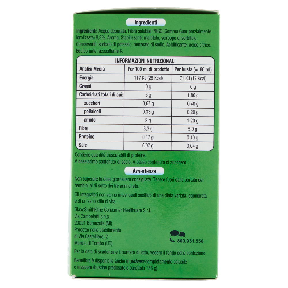 Benefibra Integratore di Fibre Alimentari integratore Intestino gusto mela verde 12 Bustine 720 ml
