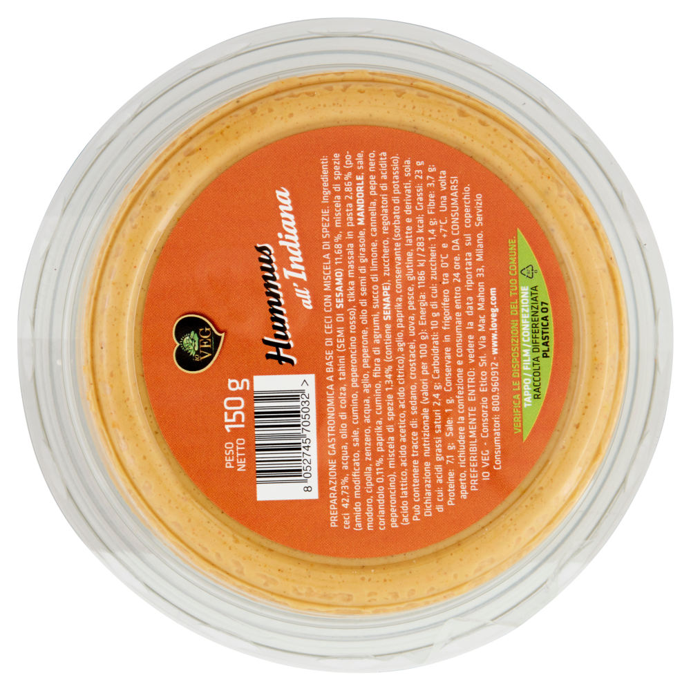 io VEG Hummus all'Indiana con Miscela di Spezie profumate Tikka Masala 150 g