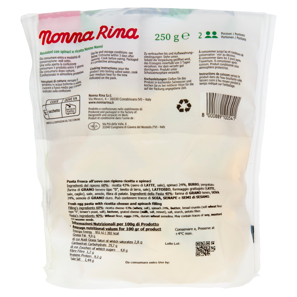 Nonna Rina Ravioloni con Spinaci e Ricotta Nonno Nanni 250 g