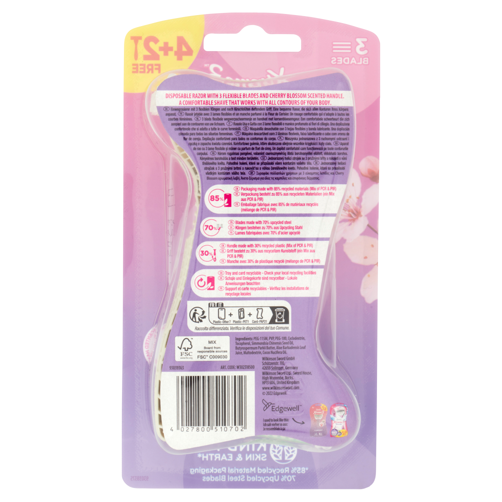 Wilkinson Sword Rasoio usa&getta My Intuition Xtreme3 Comfort Cherry Blossom 4+2