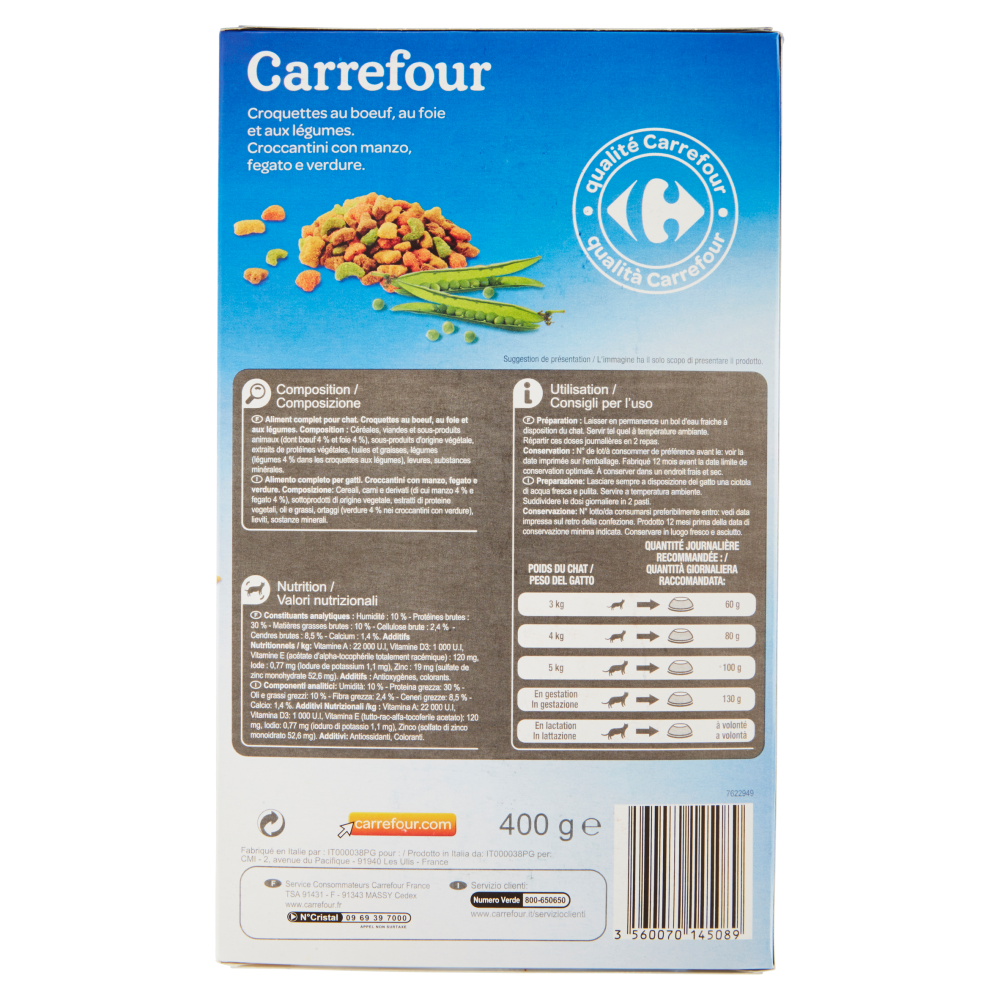 Carrefour Adult Croccantini Con manzo e fegato per gatti 400 g