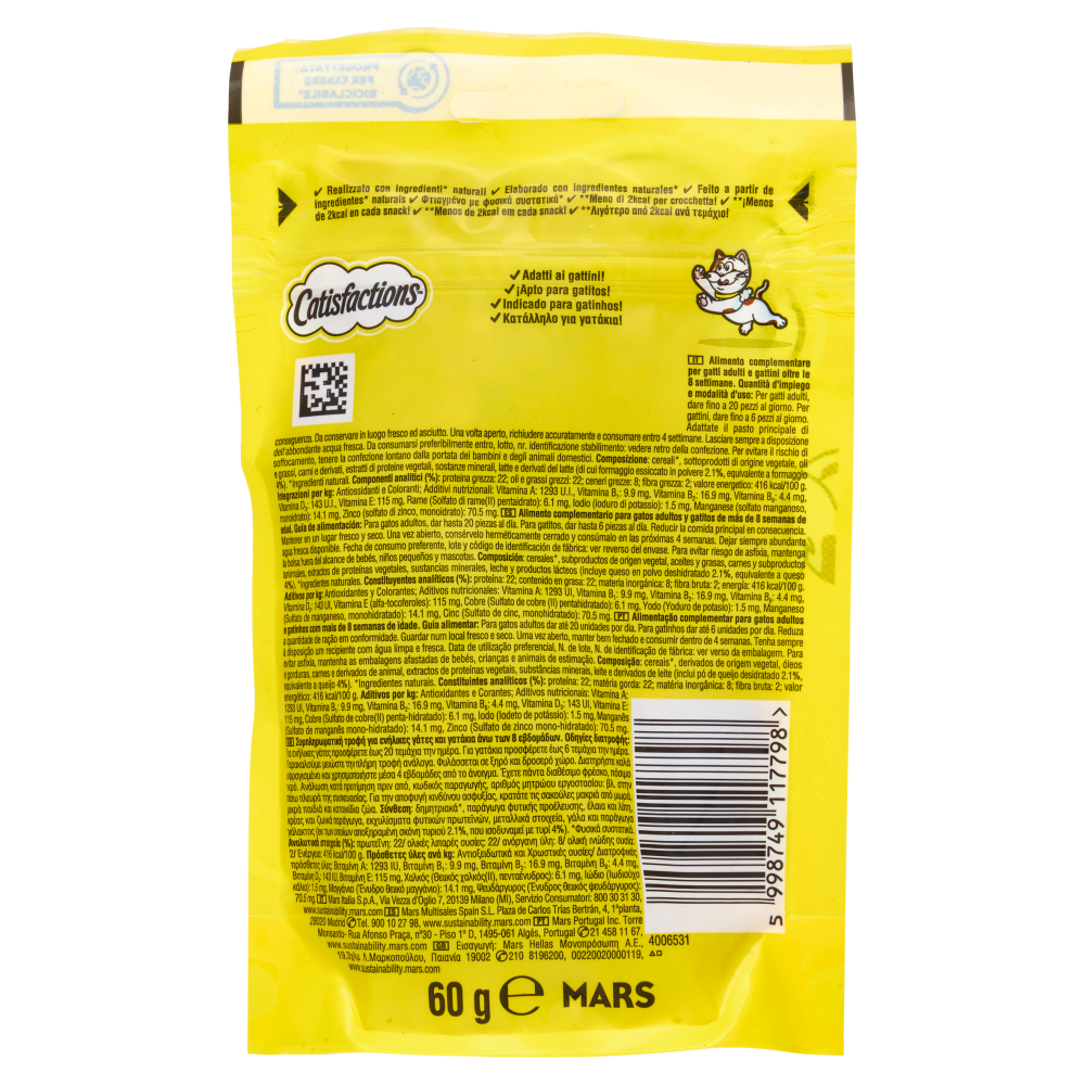 Catisfactions Snack Gatto con Formaggio 60 g