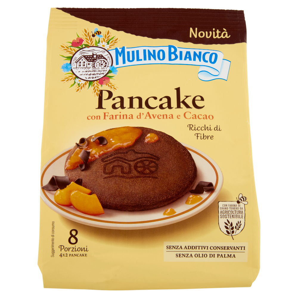 Mulino Bianco Pancake con Farina d'Avena e Cacao Colazione 8 Porzioni 256g
