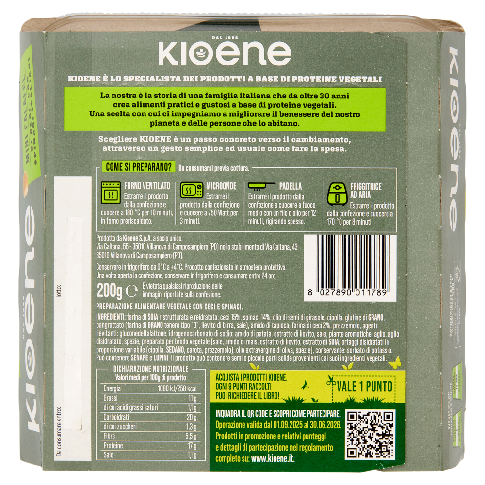 Kioene Mini Falafel di Ceci, con Spinaci Italiani 200 g