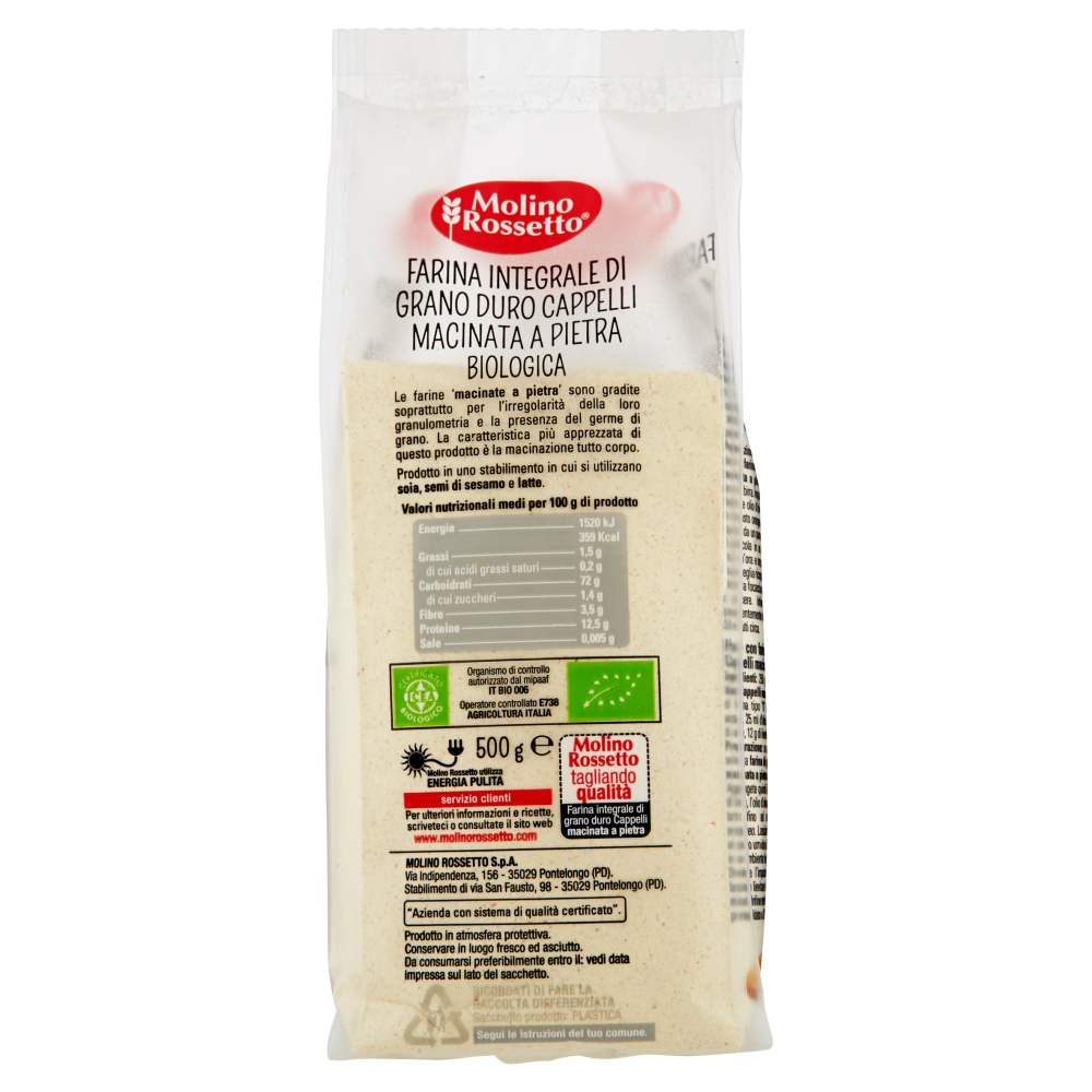 Molino Rossetto Farina Macinata a Pietra Biologica Grano Cappelli 500 g