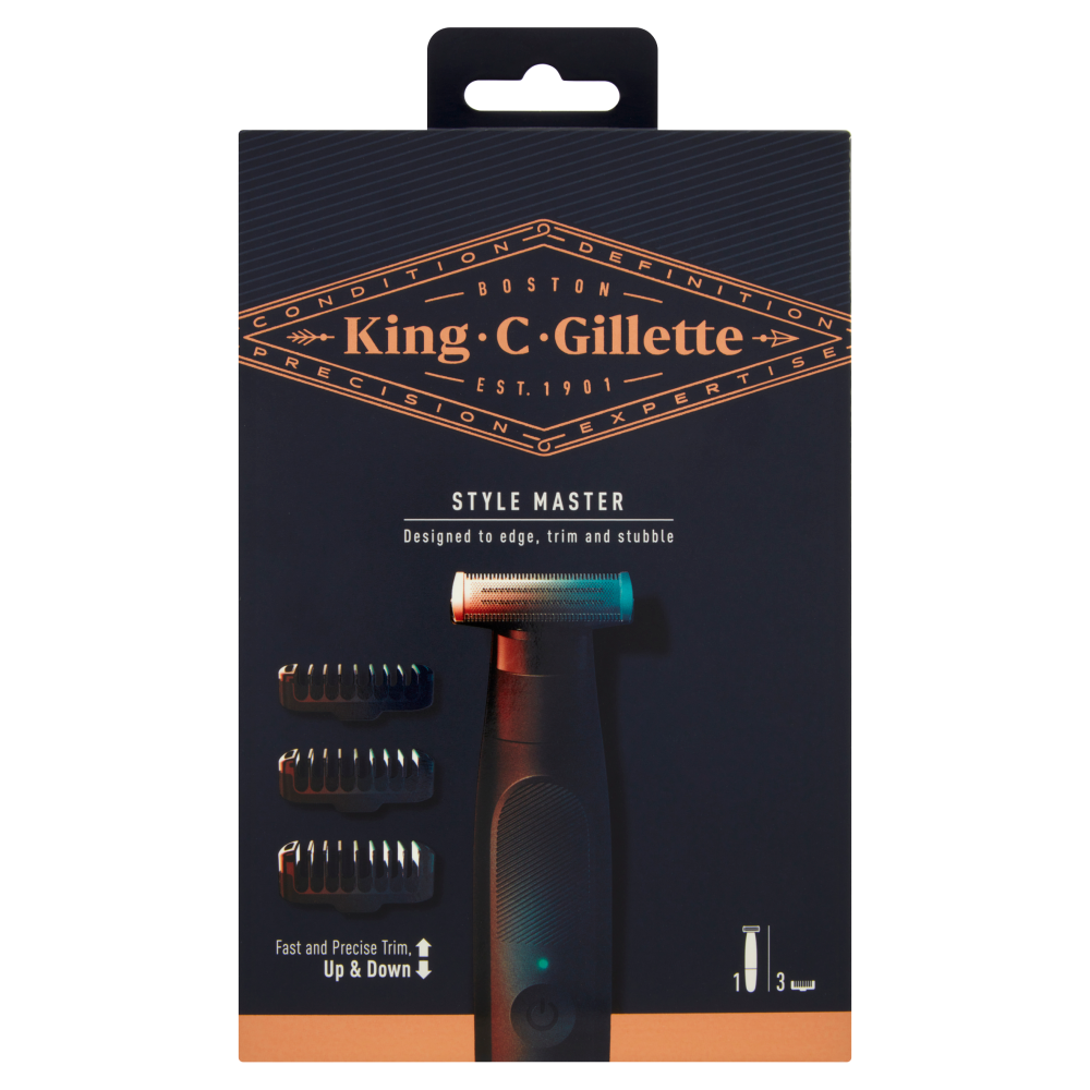 King C.Gillette Style Master Kit Regolabarba, Rasoio Elettrico Uomo + 3 Pettini