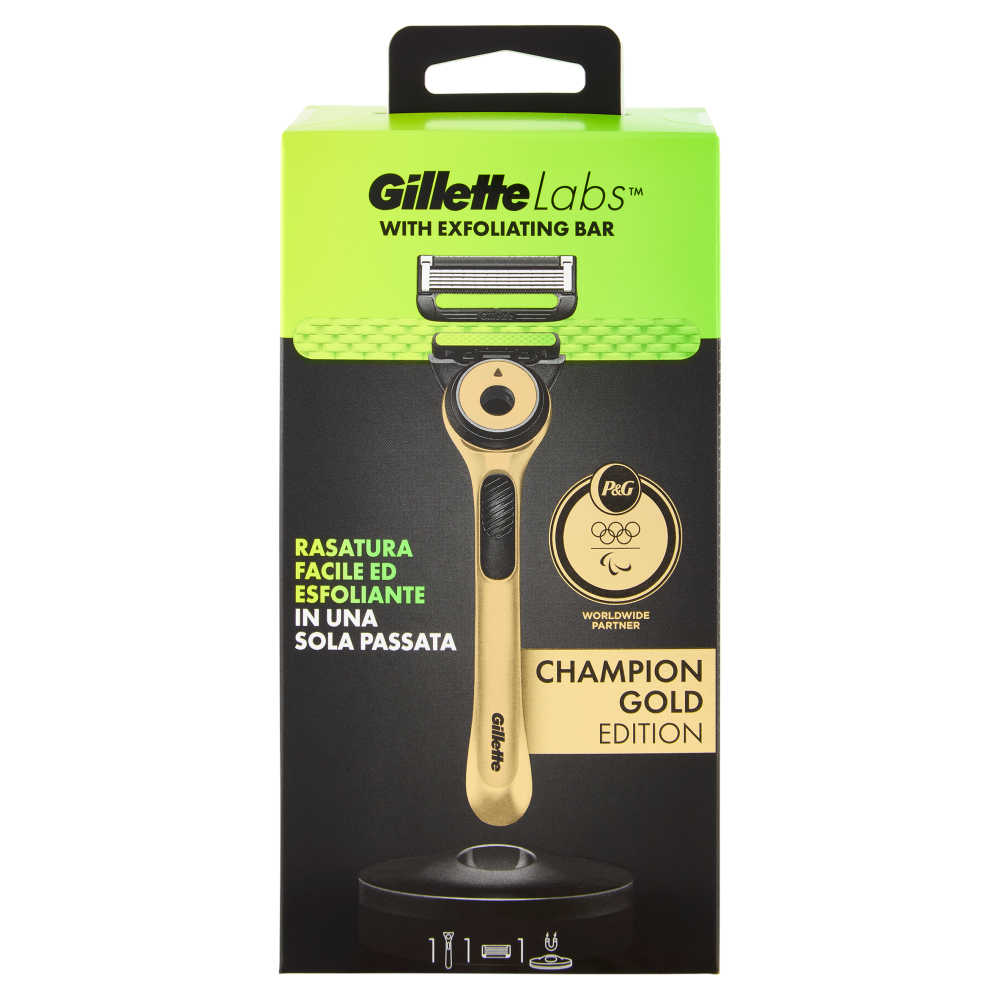 Gillette Labs Rasoio da Uomo Champion Gold Edition, 1 Manico + 1 Lametta + 1 Base