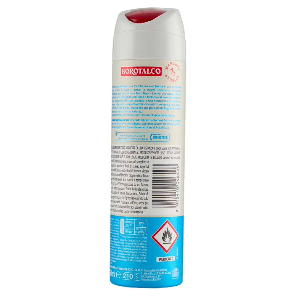 Borotalco Uomo Fresco Non-Stop Profumo di Legni Oceanici Deo Spray 150 ml