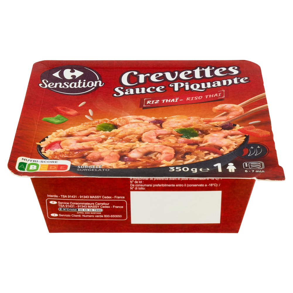 Carrefour Sensation Crevettes Sauce Piquante Riso Thai Surgelato 350 g