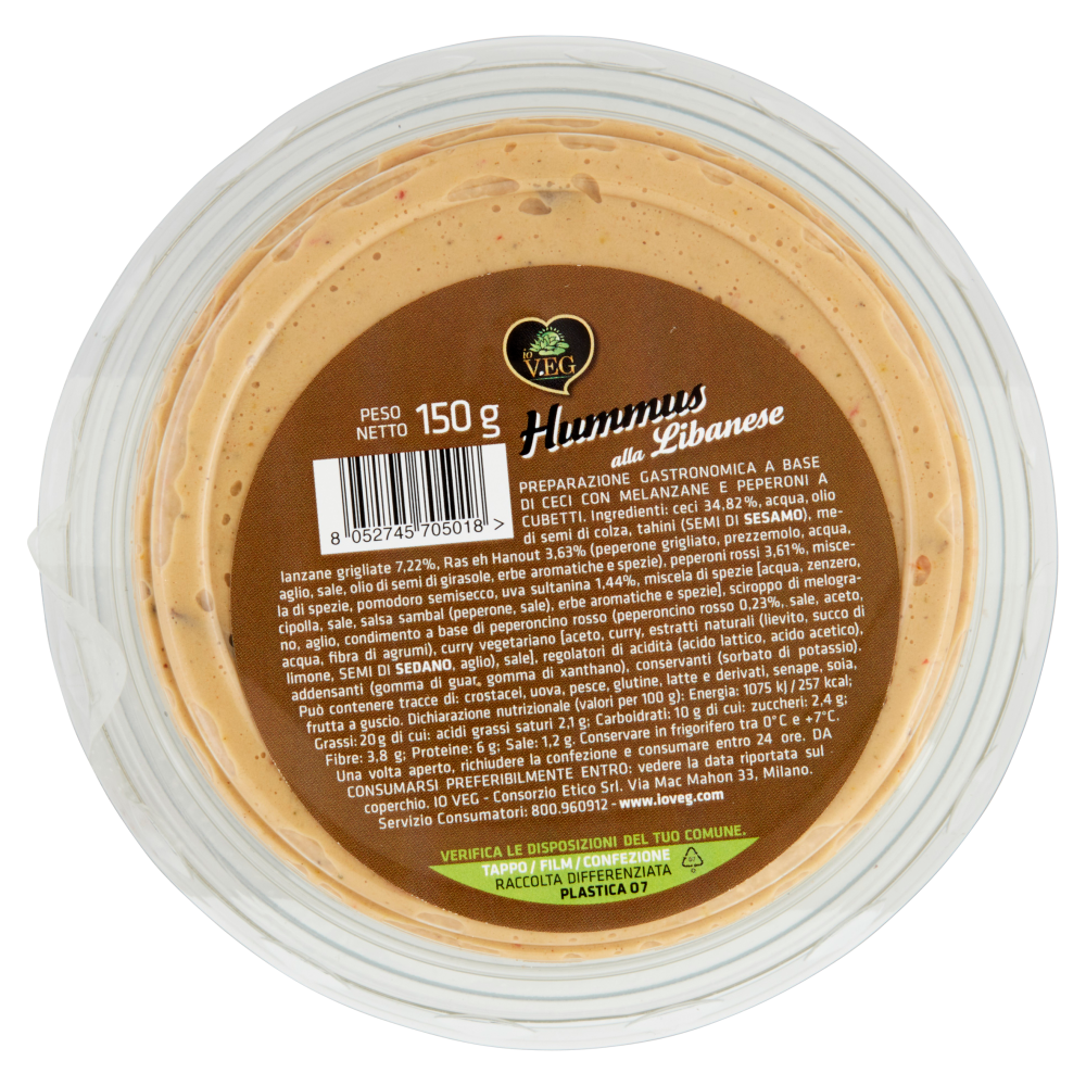 io VEG Hummus alla Libanese con Melanzane grigliate, Peperoni e Uvetta Sultanina 150 g