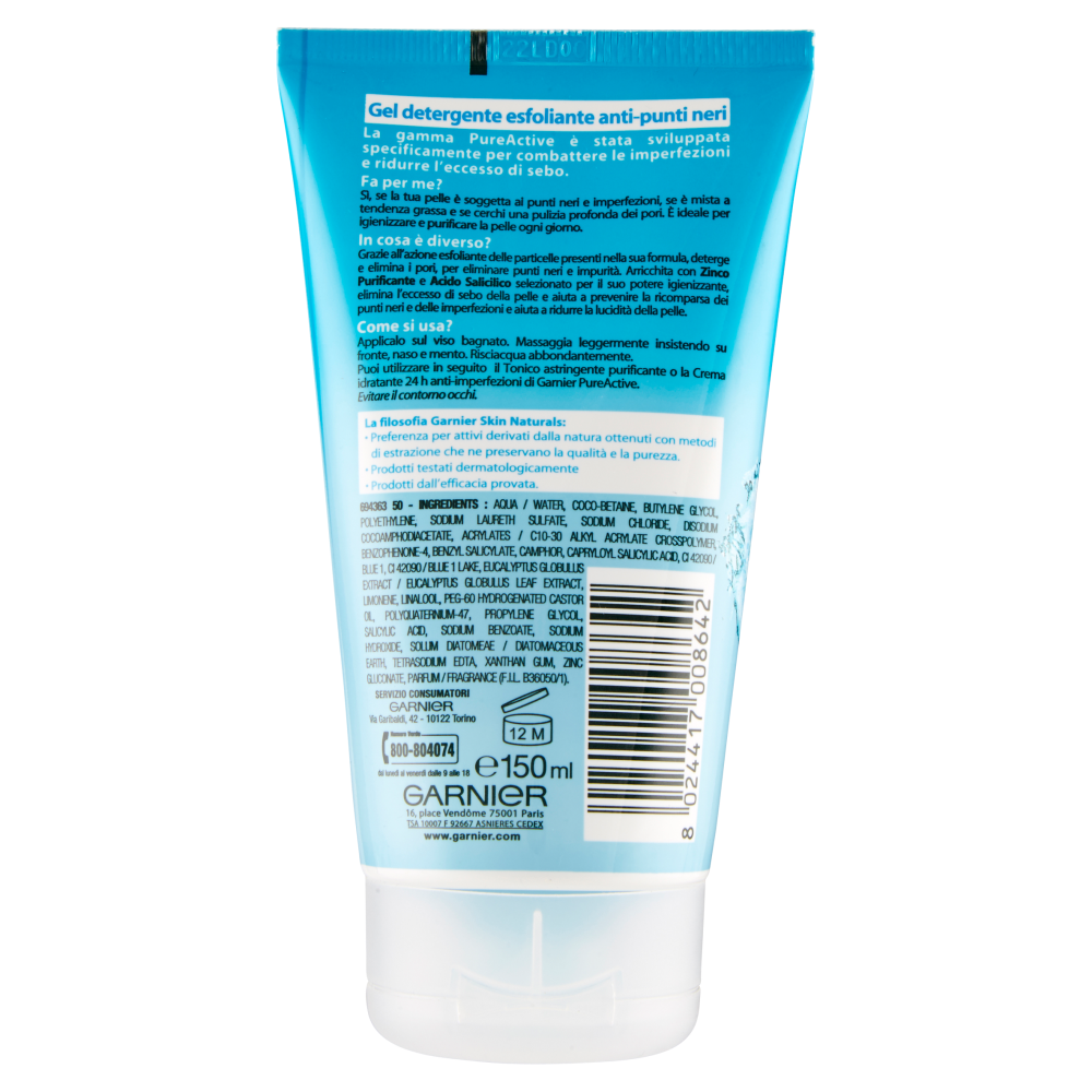 Garnier Skin Naturals PureActive Gel detergente esfoliante anti-punti neri 150 ml