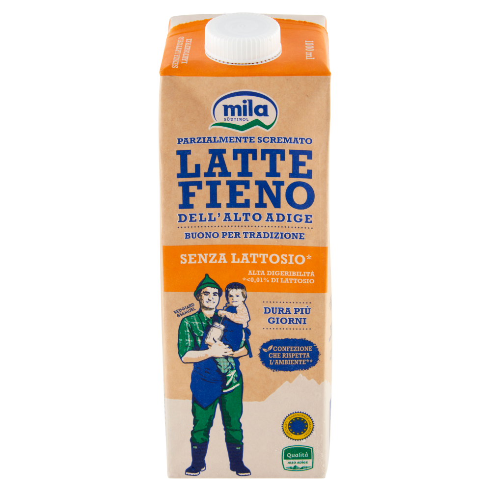 mila Latte Fieno dell'Alto Adige Parzialmente Scremato Senza Lattosio* 1000 ml