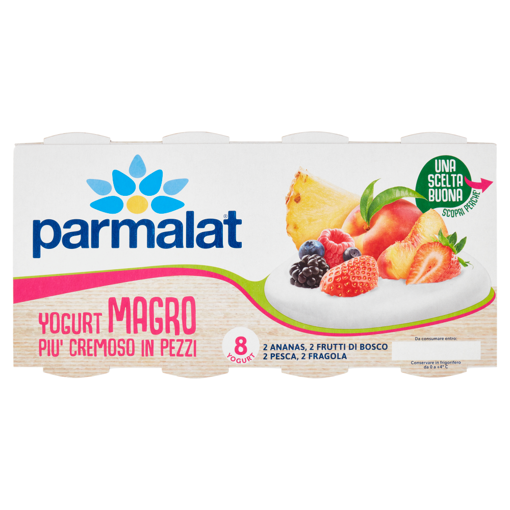 parmalat Yogurt Magro Pi&ugrave; Cremoso in Pezzi 2 Ananas, 2 Frutti Bosco, 2 Pesca, 2 Fragola 8 x 125 g