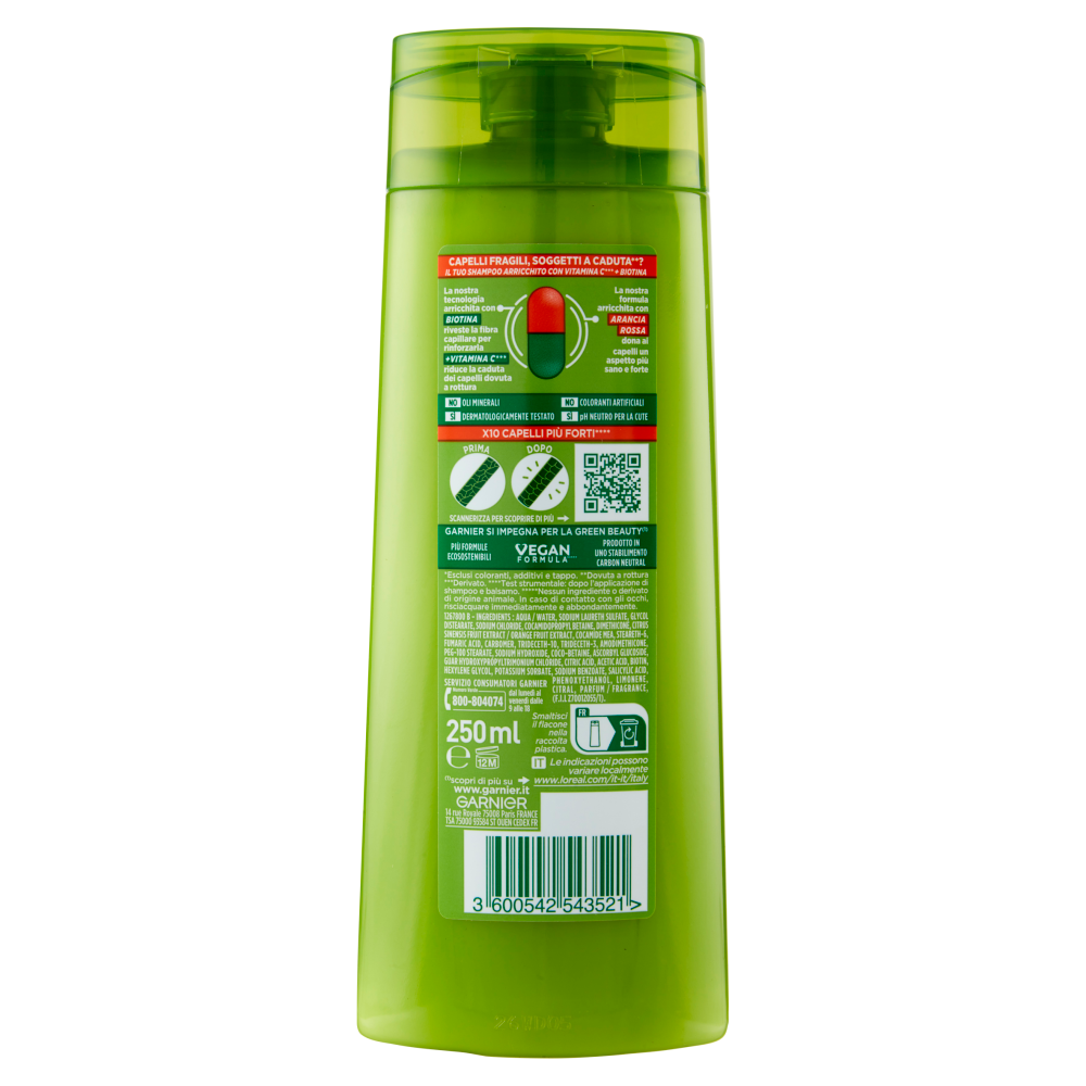 Garnier Fructis Shampoo Vitamine & Forza, shampoo fortificante per capelli fragili, 250 ml
