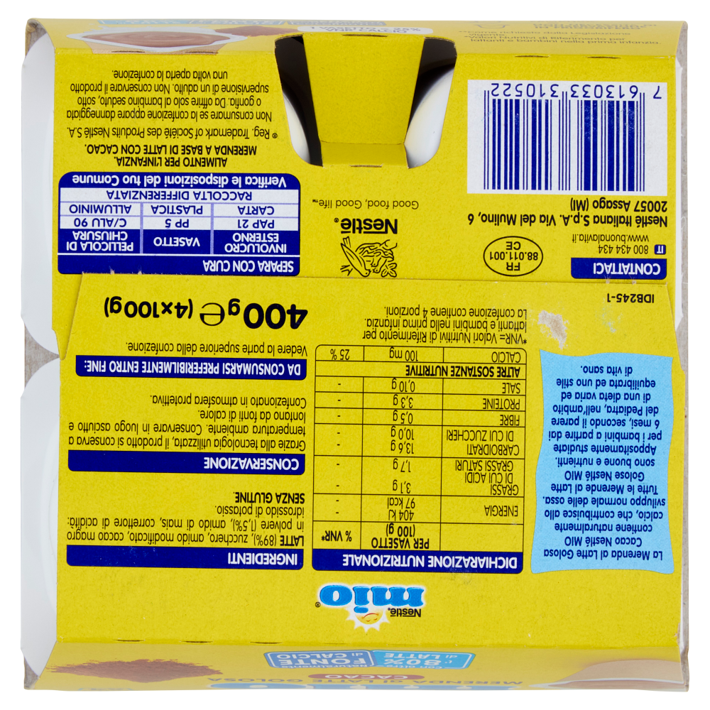 NESTLÉ MIO Merenda al Latte Cacao 4 Vasetti da 100g