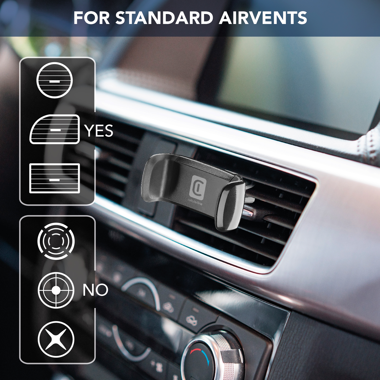 Cellularline Spin Air Supporto smartphone da auto compatibile con bocchette di aerazione standard