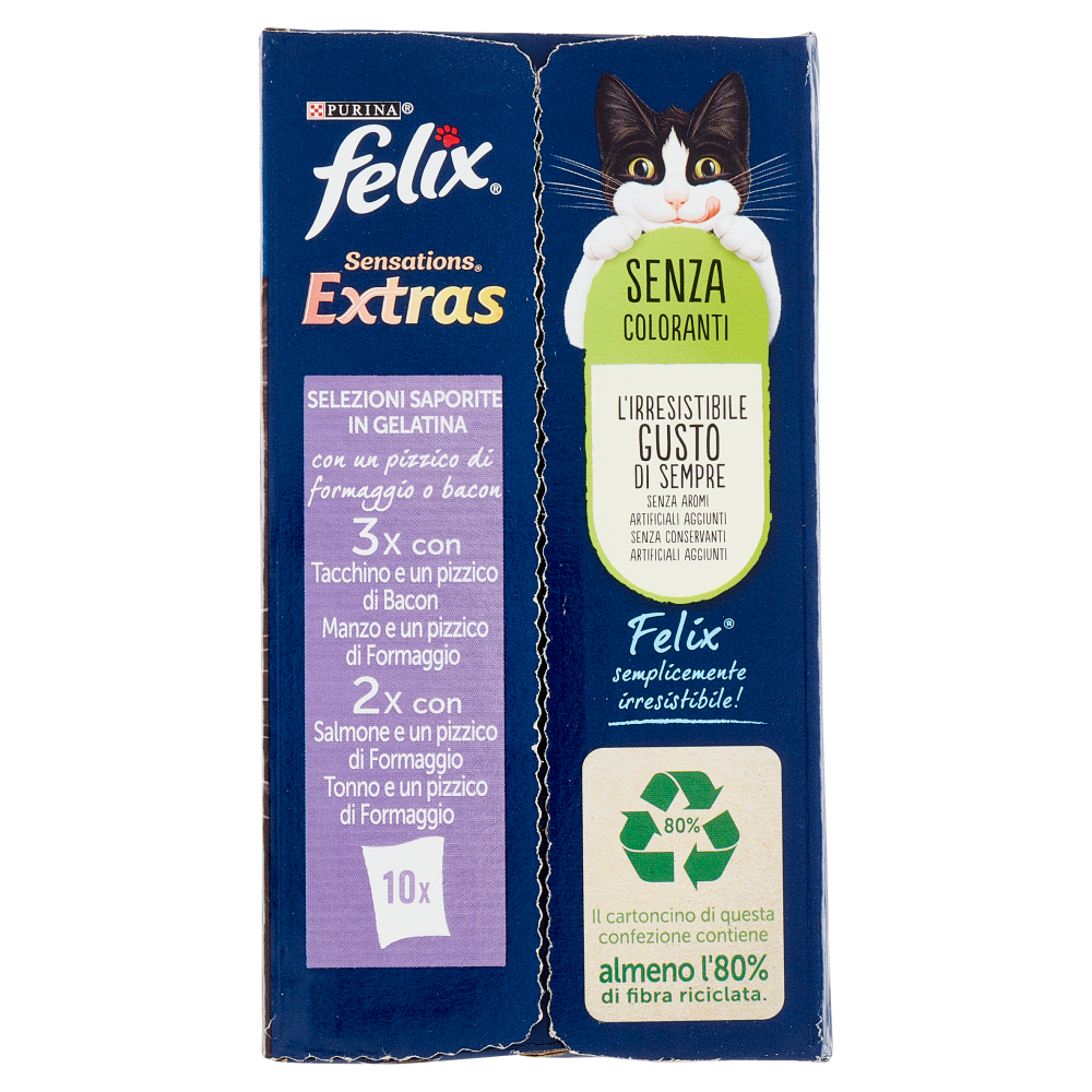 FELIX Sensations Extras Selezioni Saporite in Gelatina (Tacchino, Manzo, Salmone, Tonno) 10 x 85 g