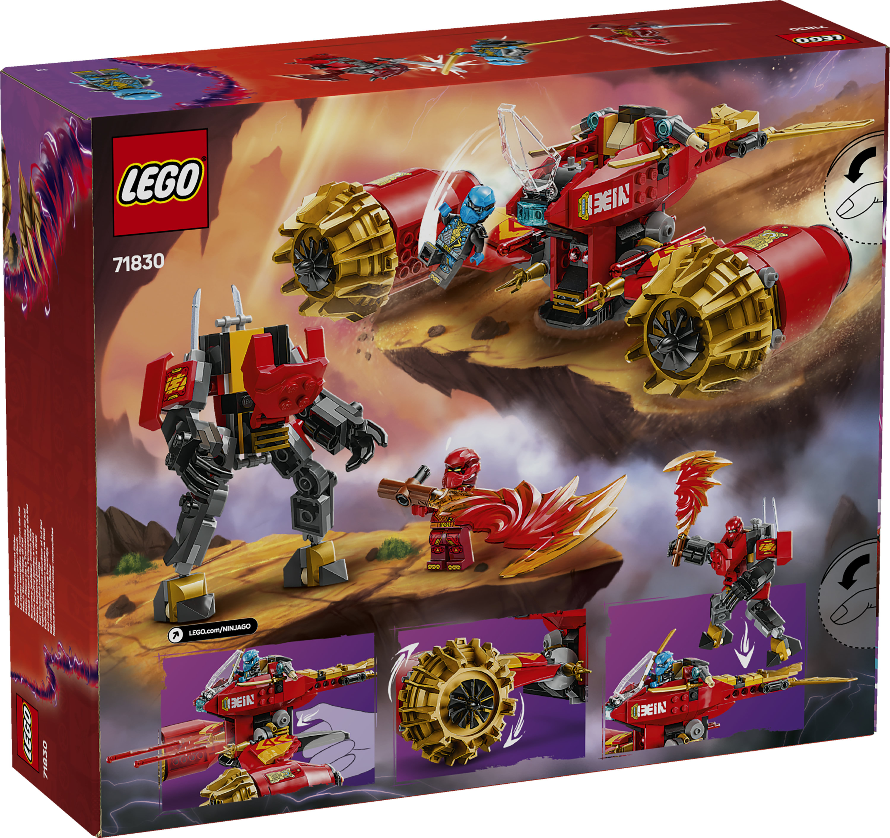 LEGO NINJAGO 71830 Mech Storm Rider di Kai - 2 Veicoli Trasformabili in Figura Snodabile e Moto Giocattolo, Giochi Bambini 7+