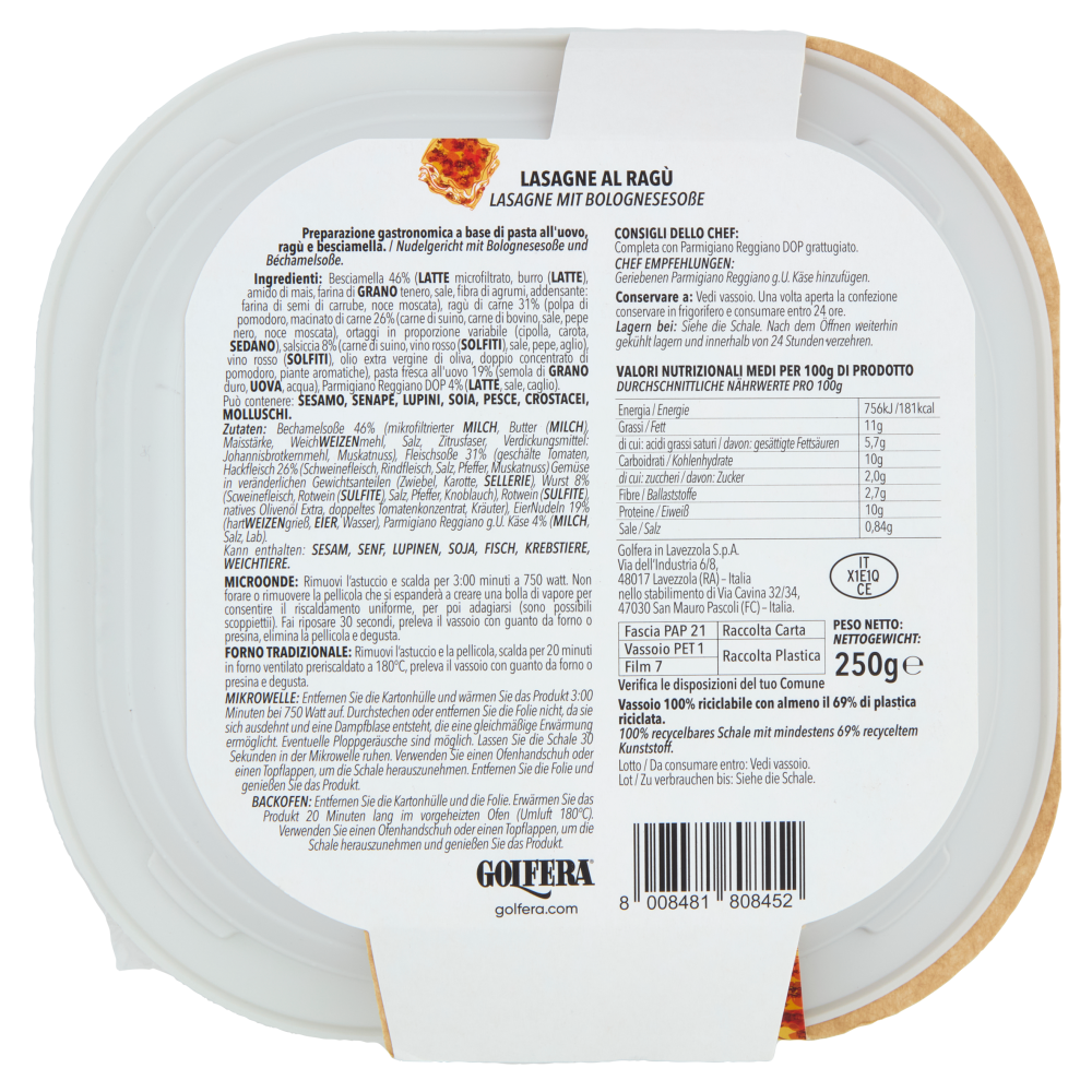 Golfera Ben Fatto Lasagne al Ragù 250 g