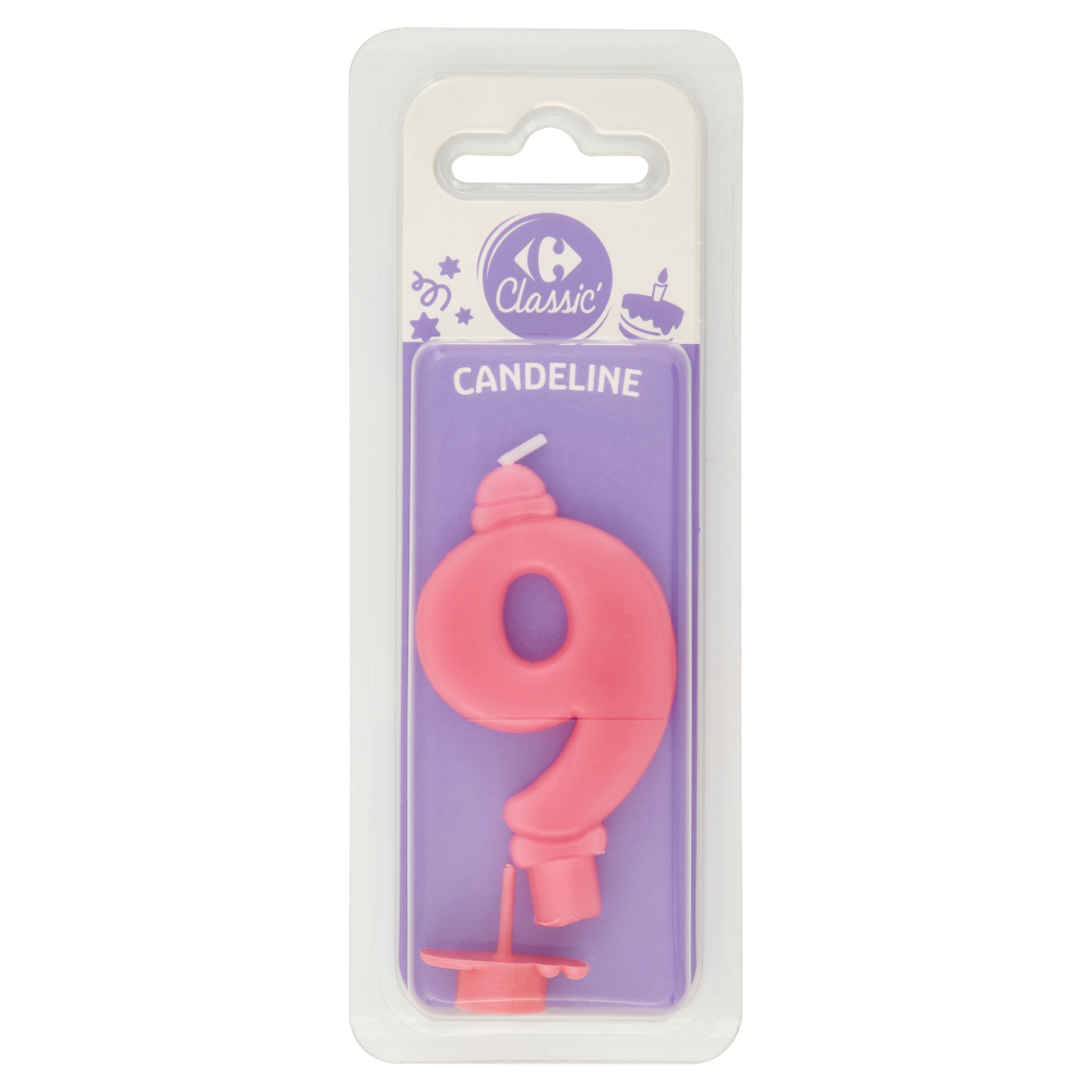 Carrefour Classic Candelina Numero 9 Rosa con supporto