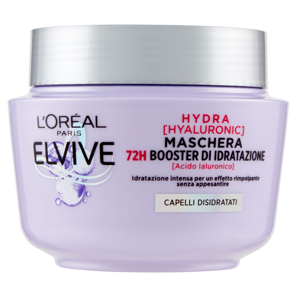 L'Oreal Paris Maschera Elvive Hydra Hyaluronic con Acido Ialuronico 72H Booster di Idratazione 300ml