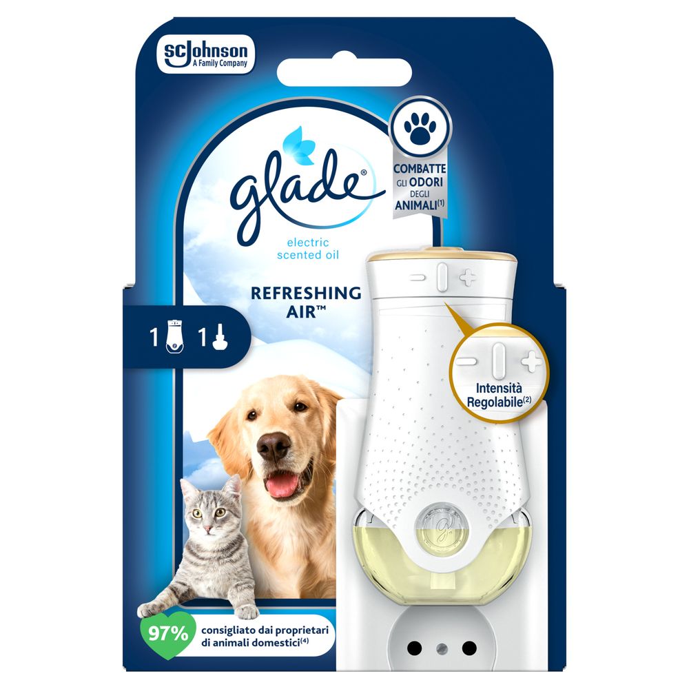 Glade Liquido elettrico Profumatore per Ambienti con Olii Essenziali, Fragranza Refreshing Air™, Elimina gli odori degli animali domestici, 20 ml