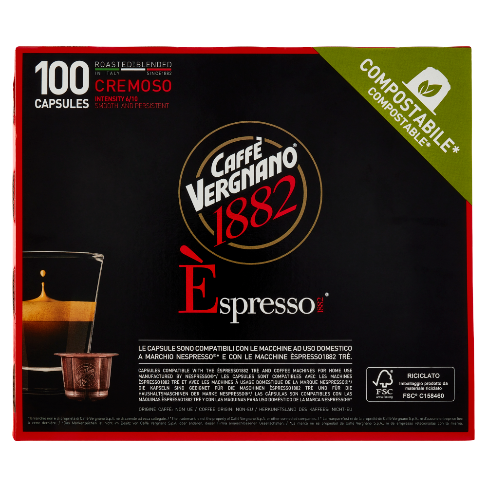 Caffè Vergnano 1882 Èspresso1882 Cremoso Compostabile** Capsule Compatibili Nespresso* 100 x 5 g