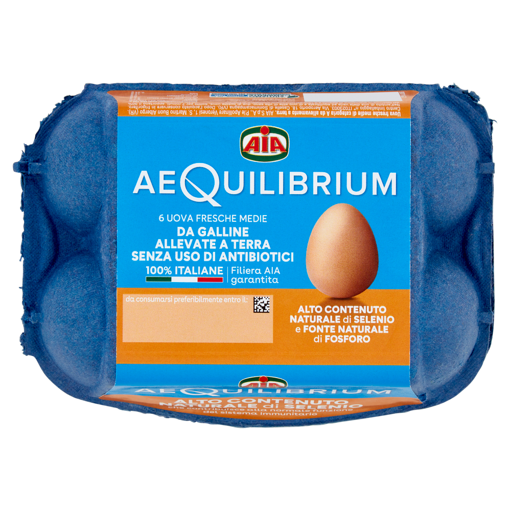 Aia aeQuilibrium 6 Uova Fresche Medie da Galline Allevate a Terra Senza Uso di Antibiotici